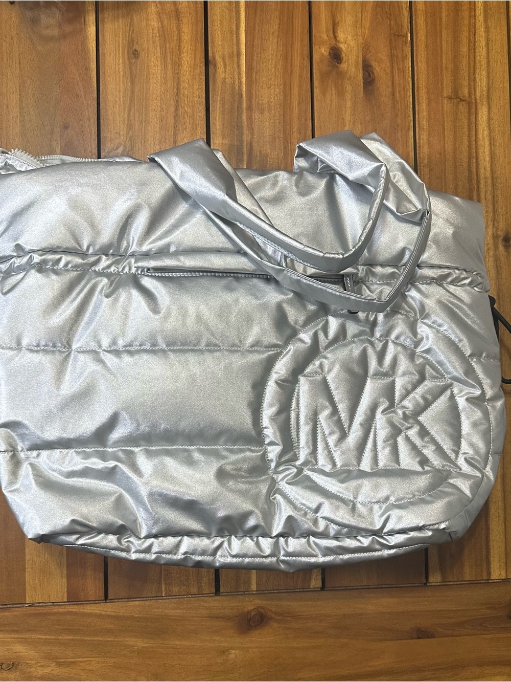 NWT MICHAEL Michael Kors Large Metallic Silver Tote